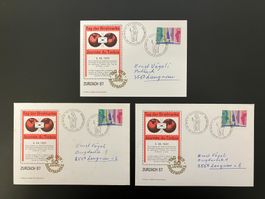 Karte und 2 Couvert Tag der Briefmarke 1987 Zurzach