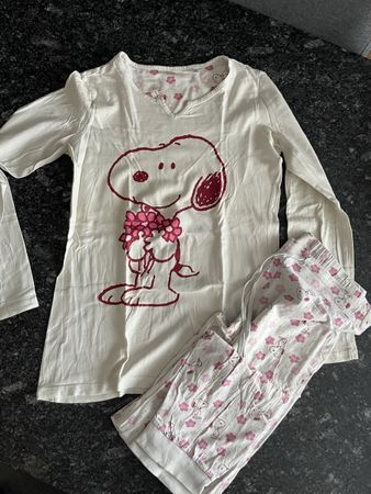 Snoopy Schlafanzug weiss mit Blumenmuster Grösse XS