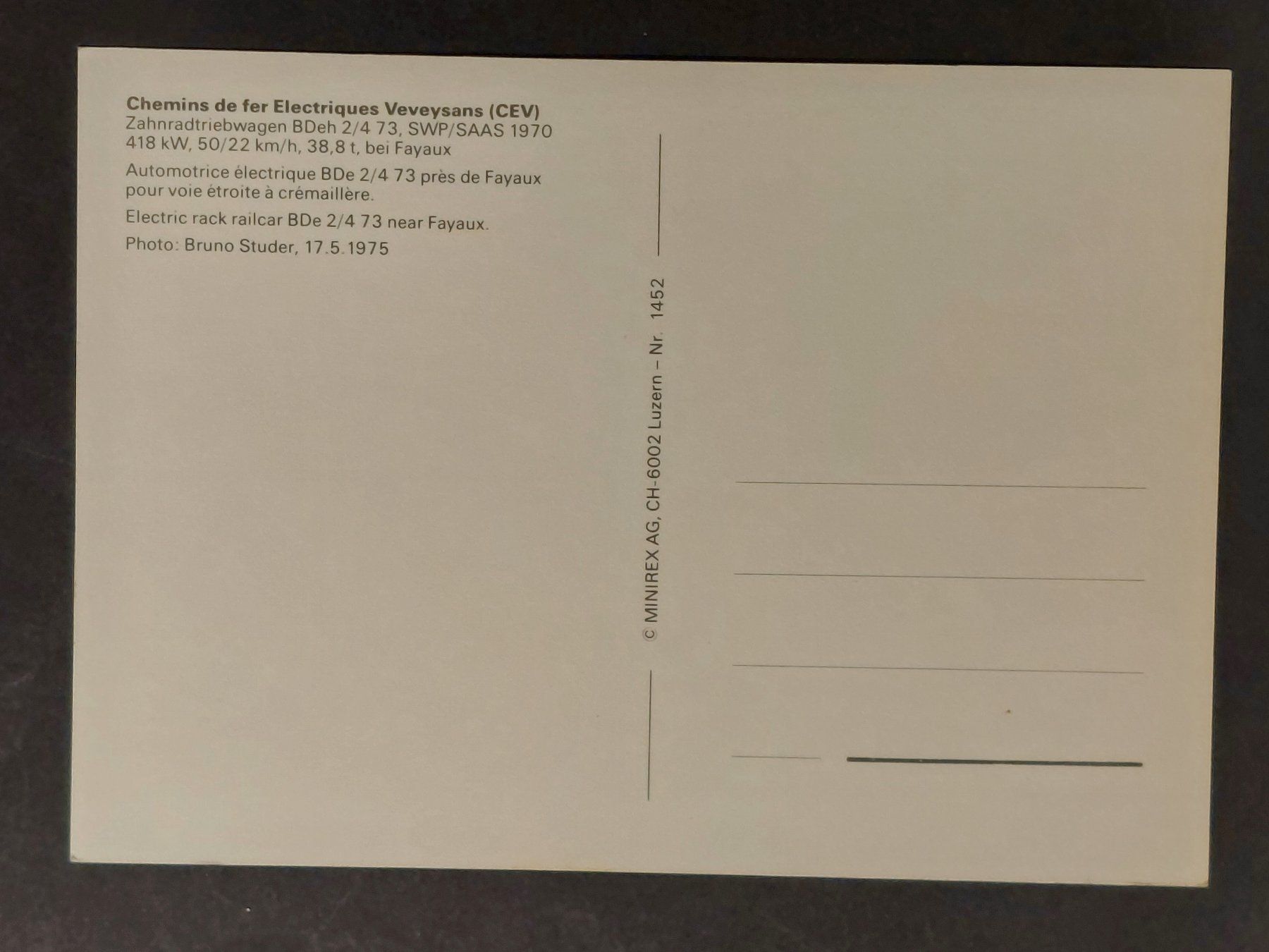 Cartoline postali: Chemin de Fer Electriques Veveysans, CEV, 1970 – Nuovo (secondo la descrizione) da Obfelden venduto da Funke2 1