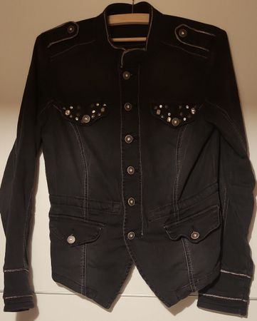 Schwarze Creams Jeansjacke & Glitzersteine Vintage Look (S)