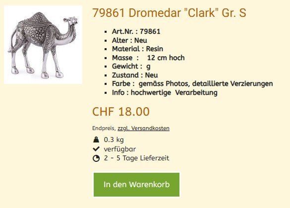 Statuette: Afrika Figur 79861 Dromedar , NEU – Nuovo e nell'imballaggio originale da Hagenbuch ZH venduto da cougar1 1