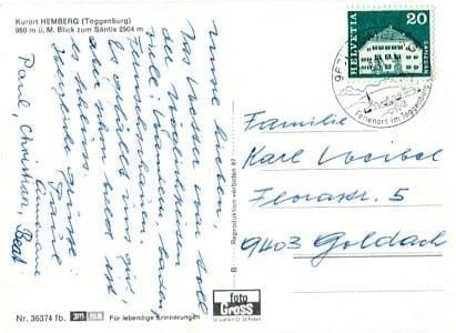 Ansichtskarten: SG - Hemberg – Gebraucht aus Ottikon b.Kemptth. von Neptun1974 1
