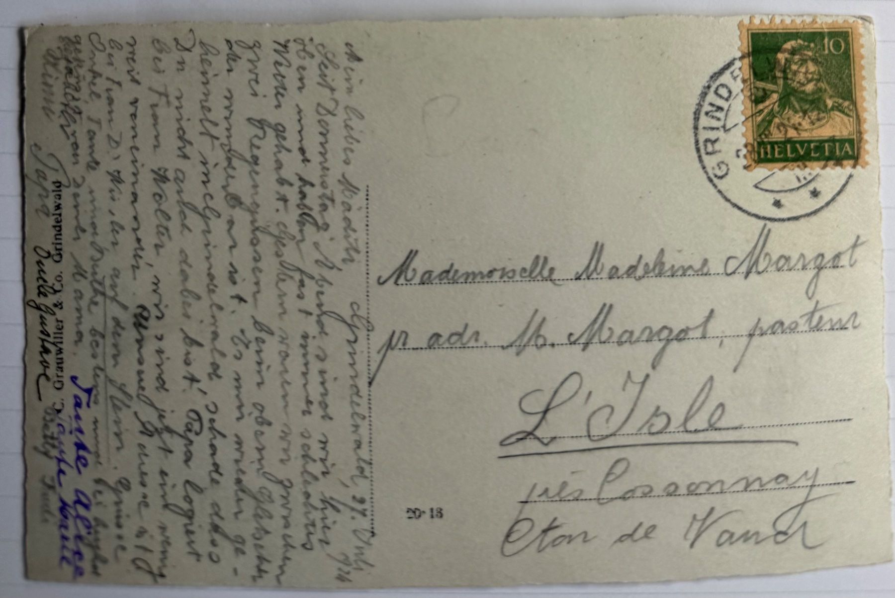 Ansichtskarten: Grindelwald - Fiescherhörner 1924 – Gebraucht aus Lutry von Ediego 1