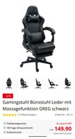 Gamingstuhl GREG Leder schwarz mit Massagefunktion 