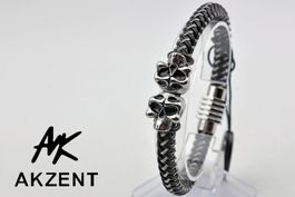 AKZENT Armband Echtleder+Edelstahl geflochten 8mm