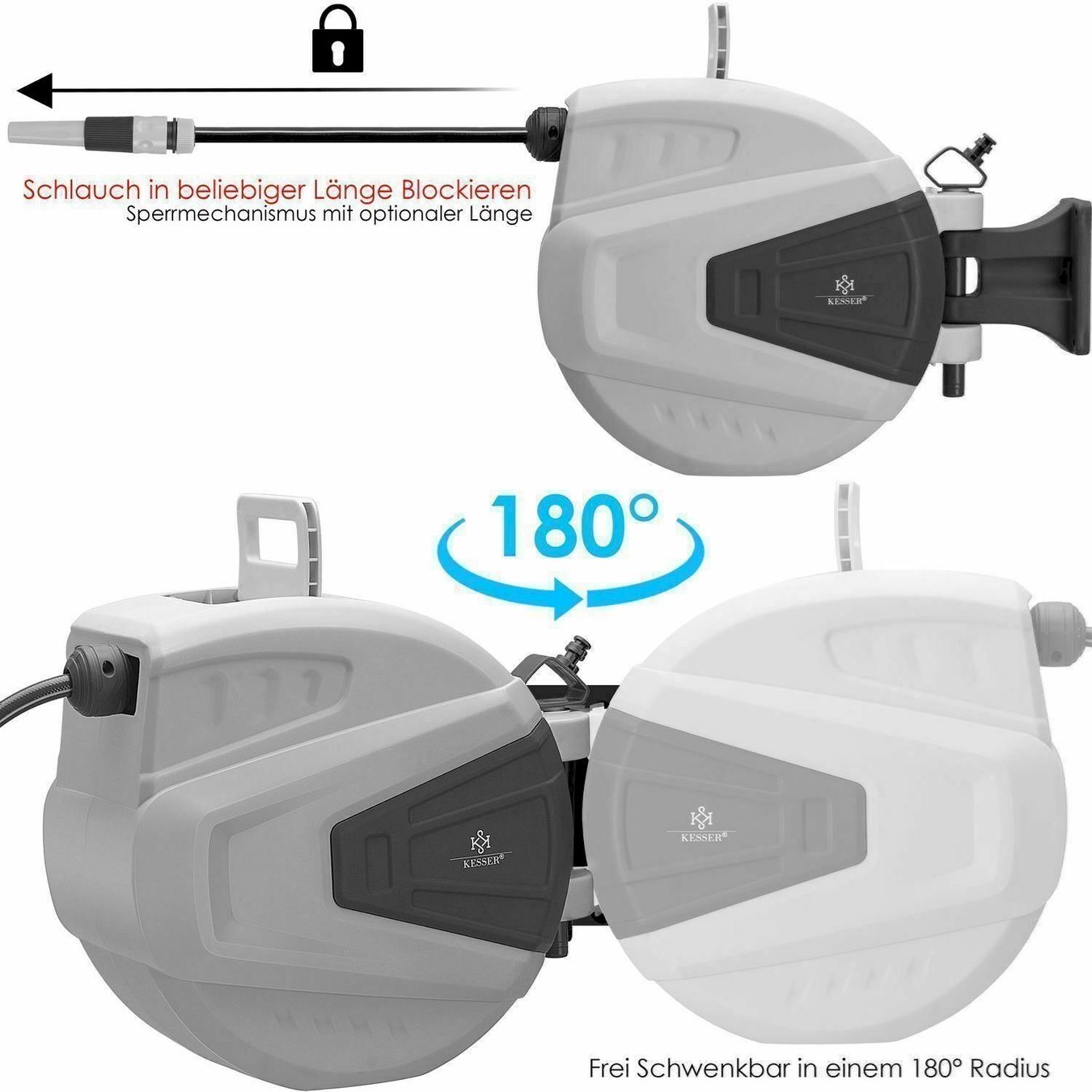 Annaffiatura & Irrigazione: KESSER Schlauchaufroller Grau 20 Meter – Nuovo e nell'imballaggio originale da Bottighofen venduto da zaap 2