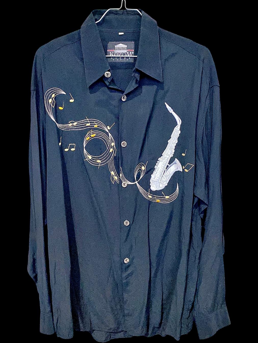 Hemden: Kozom Schwarzes Button-Down-Hemd mit Saxophon-Design – – Gebraucht aus Zug von vinokilo 1