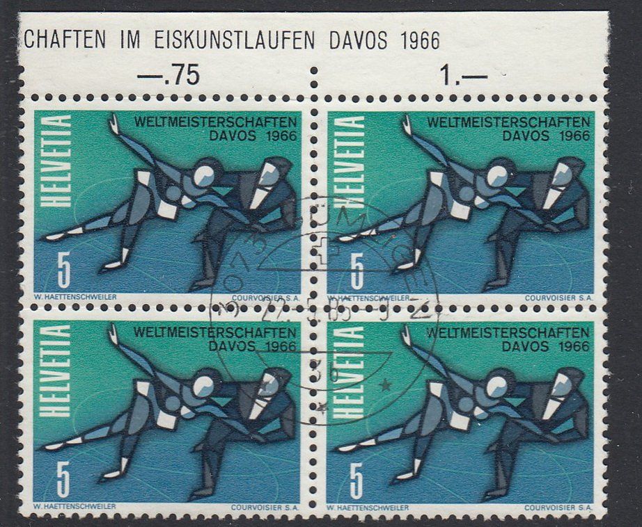 Tutti i francobolli: 1965 438 Eiskunstlauf WM Davos Viererblock – Usato da Spreitenbach venduto da Mustang_1105