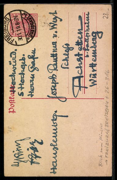 Cartes postales: Handgemalt: Freiburg /Breisgau, Blick zu – D'occasion à Berlin par bartko-reher 1