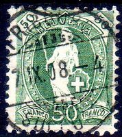 STEHENDE HELVETIA 1908 GESTEMPELT 90C ERHALT SIEHE SCAN -J21