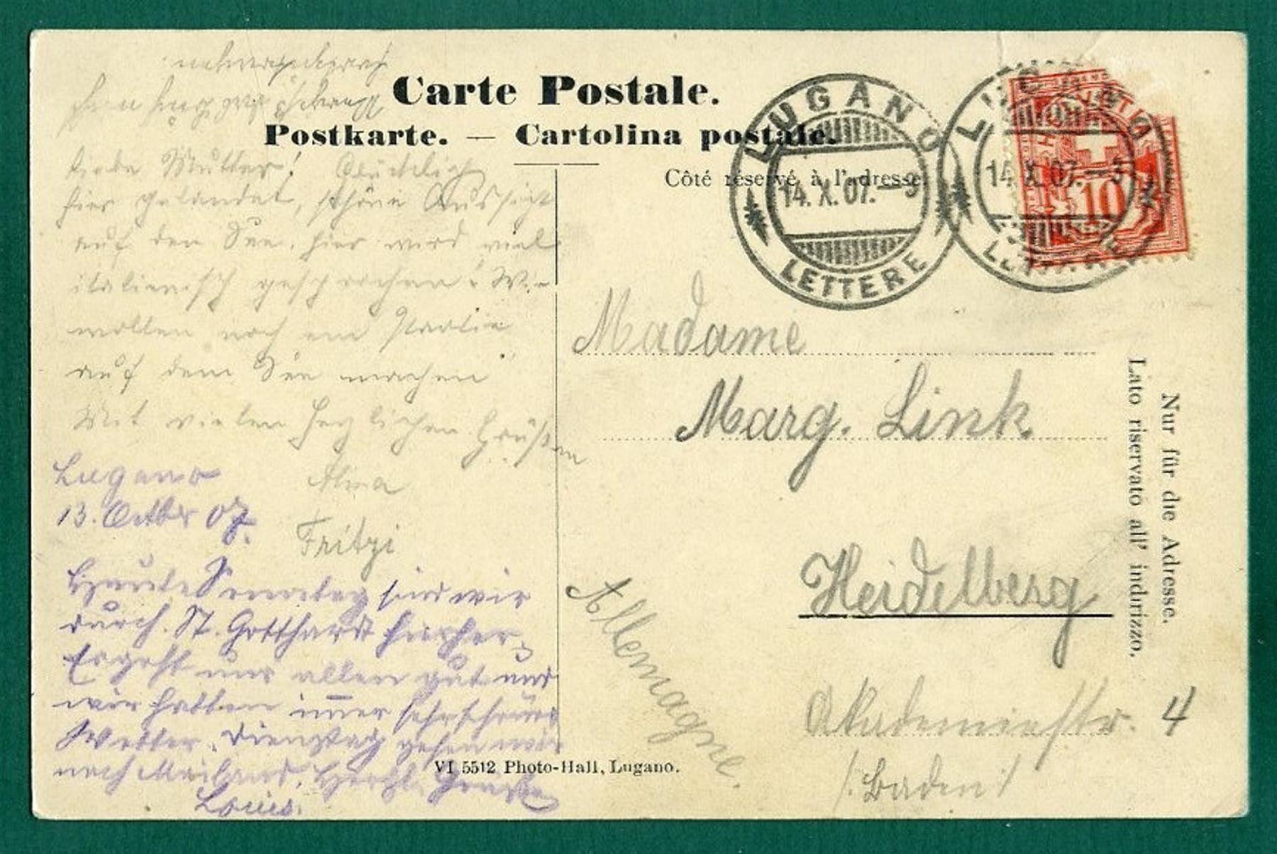 Cartoline postali: Lugano-Paradiso, 1907, gelaufen – Usato da Sargans venduto da Hausi1951 1