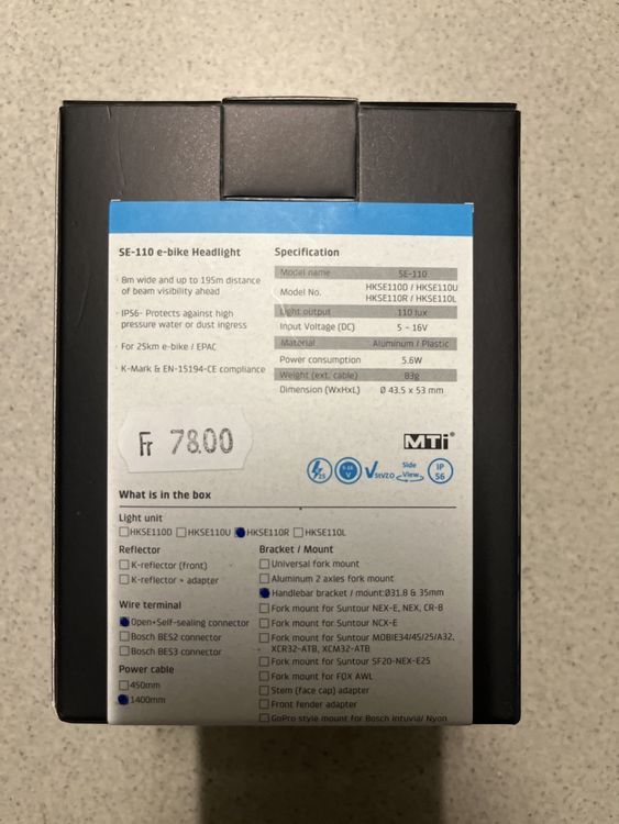LITEMOVE SE-110 E-Bike Scheinwerfer Neu OVP 3