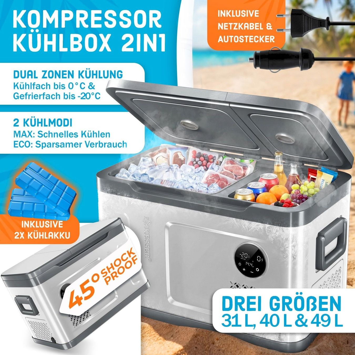 Cucinare, Mangiare & Bere: KESSER Kompressor Kühlbox 49L silber – Nuovo e nell'imballaggio originale da Bottighofen venduto da zaap 1