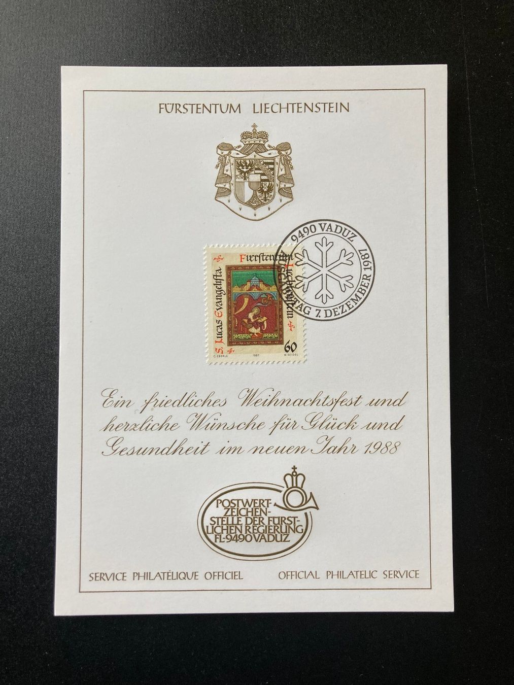 Alle Briefmarken: Weihnachtsgrusskarte Liechtenstein 1987 – Neu (gemäss Beschreibung) aus Niederurnen von Alpineyeti