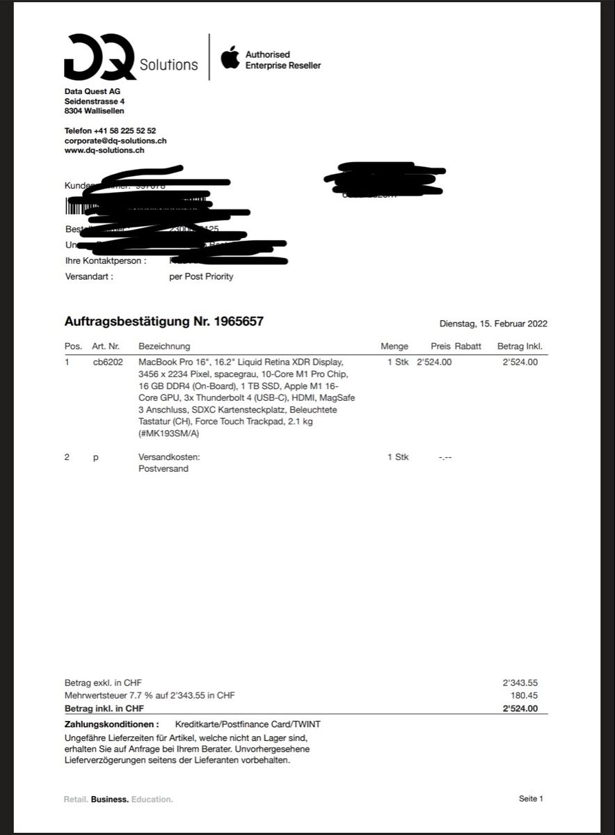 Apple Portables: MacBook Pro 16" 2021 Space Grey OVP neuwertig – D'occasion à Luzern par alain.duss 5