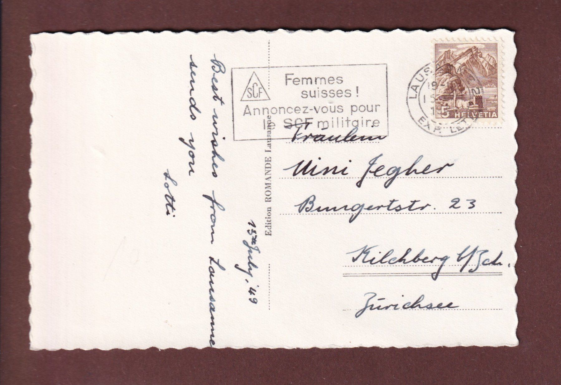 Cartoline postali: LAUSANNE - St. François - Tram - 1949 – Usato da Pully venduto da nicecards 1