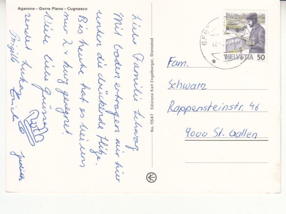 Cartoline postali: Agarone 1990 – Usato da Bürglen TG venduto da StampGraf 1