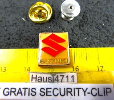 SUZUKI MOTO AUTO PIN GLASIERT KLEIN MIT SECURITY-CLIP VINTAG