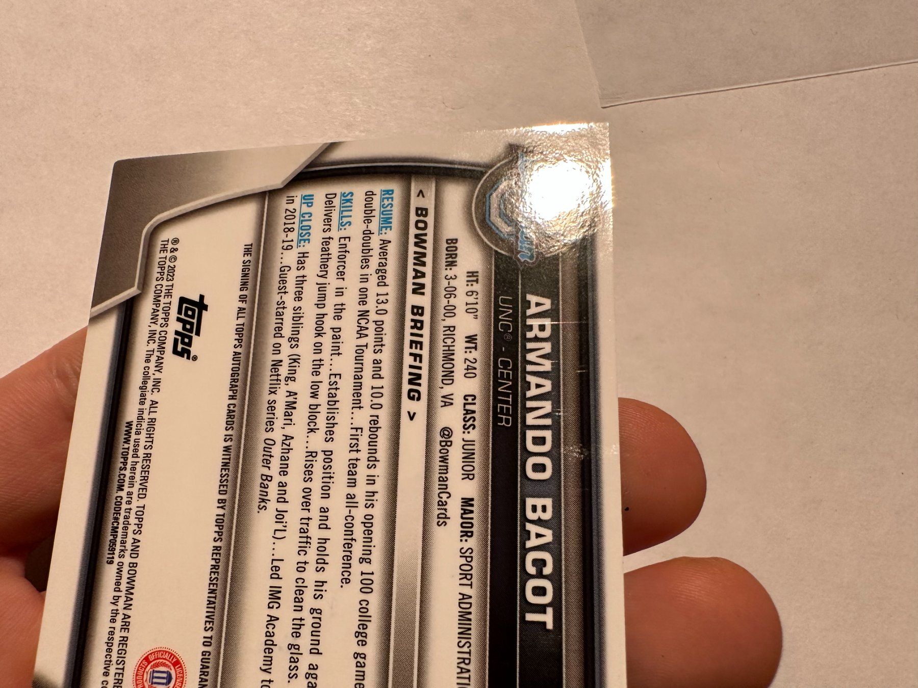Topps Carte collezionabili: 2023 Topps Bowman Armando Bacot Auto 14/50 – Usato da Hagendorn venduto da Pokecollectorch 6