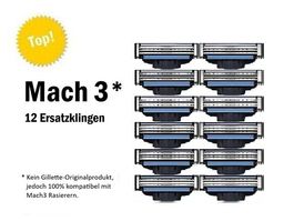 12x Rasier-Klingen, Rasierer, kompatibel für Gillette Mach-3