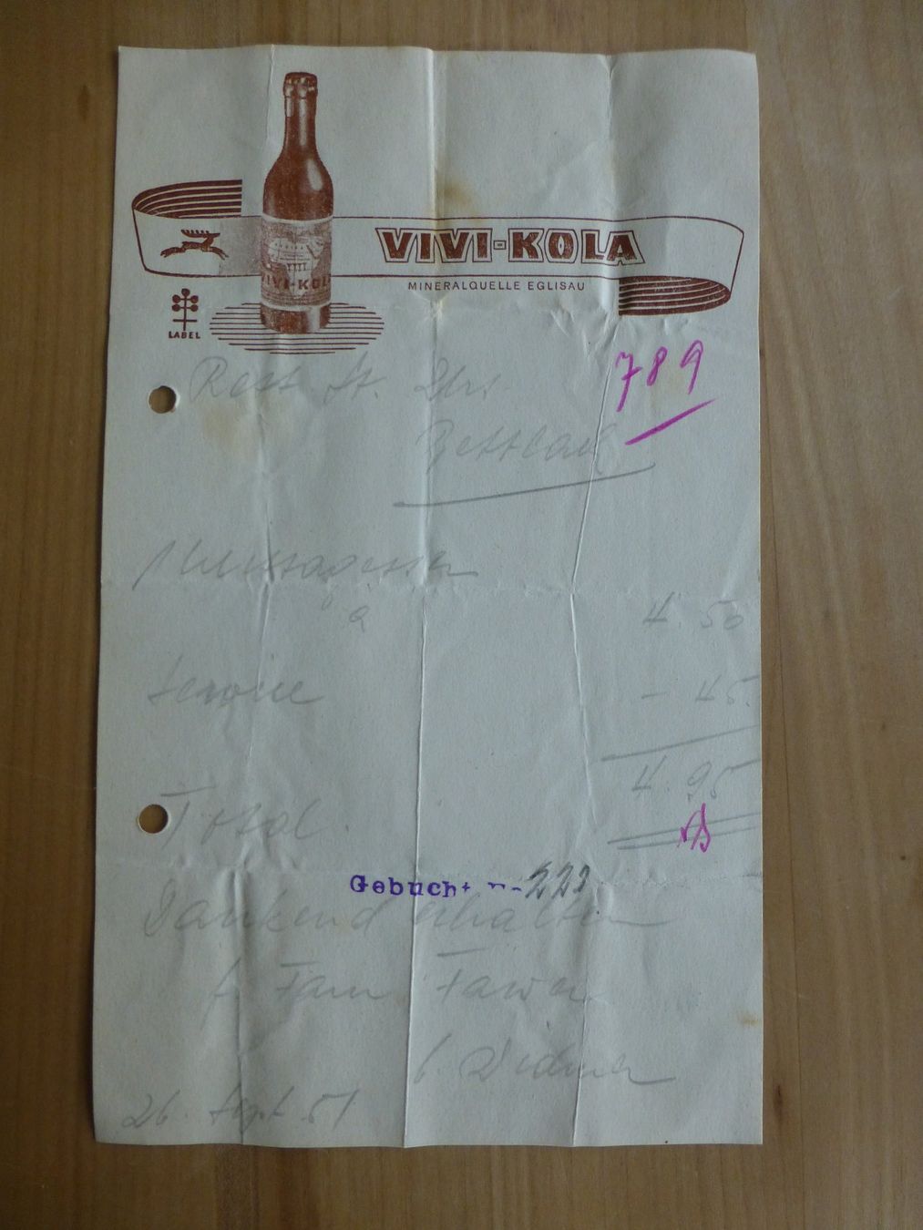 Foto & Immagini: Bettlach. Restaurant St. Urs. Rechnung 1951 – Usato da Bettlach venduto da 1saurer