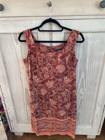 Etuikleid 36 orange-gemustert, 100%Baumwollsatin