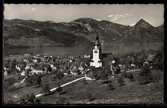 Ansichtskarten: AK Buochs, Ort und Kirche am See – Gebraucht aus Berlin von bartko-reher