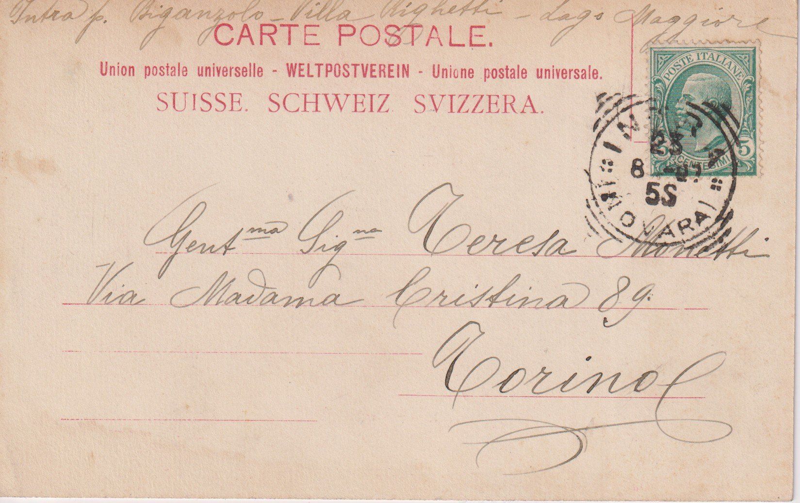Cartoline postali: AK Ascona - Panorama -Lago Maggiore. Intra 1903 – Usato da Riva San Vitale venduto da MAR-NAPO 1