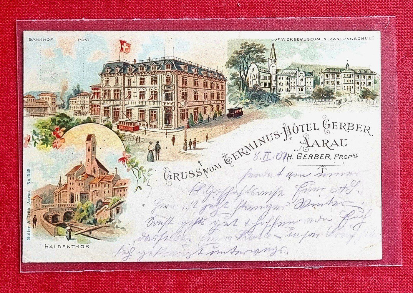 Ansichtskarten: Aarau  -  Haldenthor - Bahnhof - Post - Hotel Terminus 1901 – Gebraucht aus Rothrist von RROENK