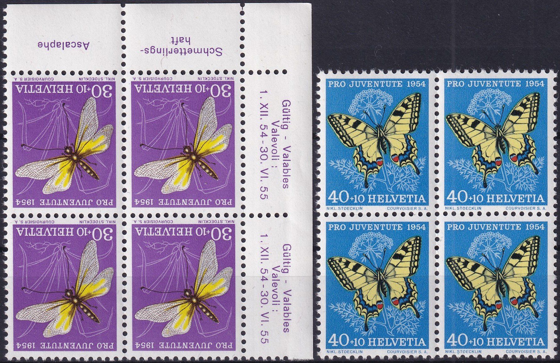 Alle Briefmarken: 1954, J153-157 im Viererblock ** postfrisch, Kat: 40.-+ – Gebraucht aus Sursee von Luzernerraute 3