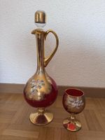 Vintage Glasset mit Karaffe & 6 Gläsern – rot/gold – Murano-