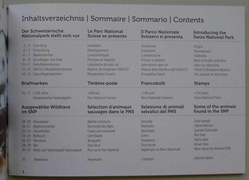2014 Briefmarken Heft CH Nationalpark und seine Tierwelt (Gebraucht