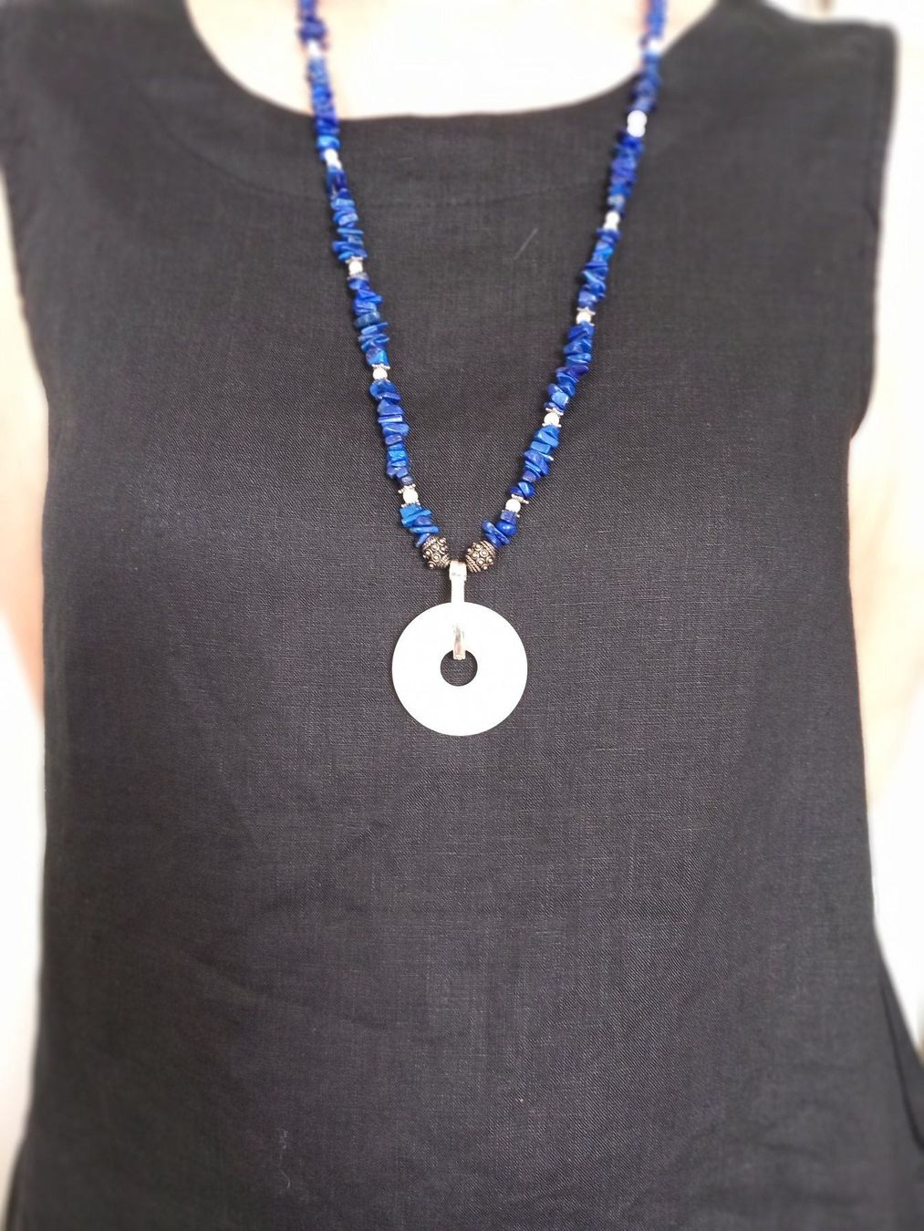 Pietre preziose: Lange Lapislazuli Kette mit Pischeibe – Nuovo (secondo la descrizione) da Oberwil b. Zug venduto da roshan01 2