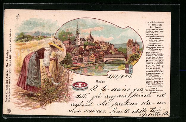 Ansichtskarten: Litho Baden, Teilansicht am Fluss und er – Gebraucht aus Berlin von bartko-reher