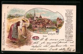 Litho Baden, Teilansicht am Fluss und er