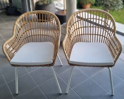 4 x Ikea Armlehnstuhl NILSOVE, Rattan, mit Kissen, weiss