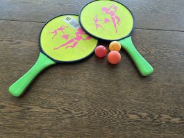 Strandtennis Set mit 2 Schlägern und 3 Bällen gebraucht