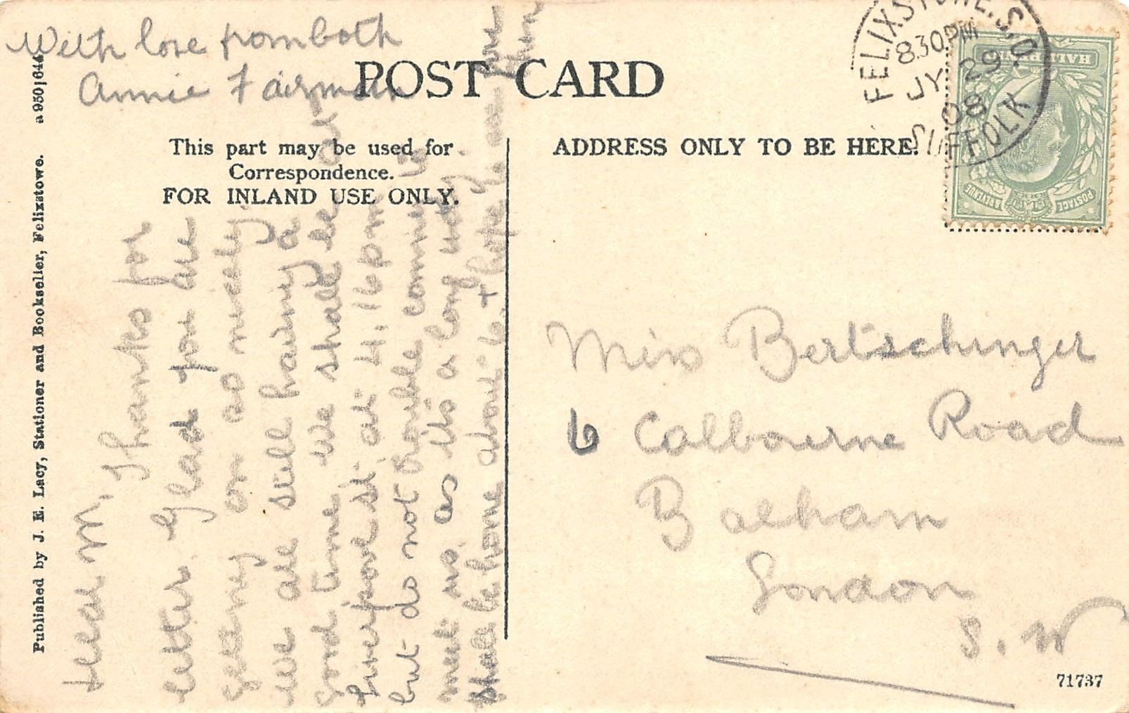 Cartoline postali: Felixstowe, Contable's Cottage, Brook Lane – Usato da Ottikon b.Kemptth. venduto da Neptun1974 1
