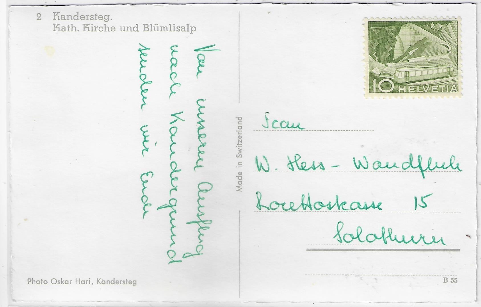Cartoline postali: Kandersteg - Kath. Kirche und Blümlisalp – Usato da Ettingen venduto da Kartenplanet 1