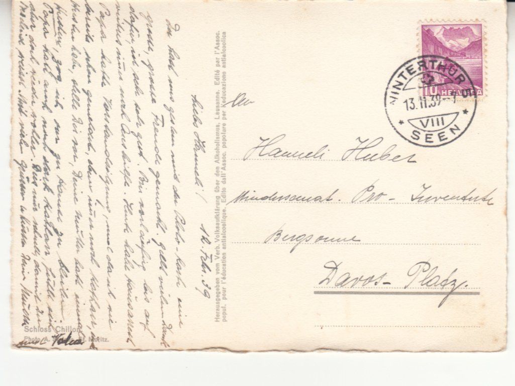Cartoline postali: Chillon 1939 mit ST Winterthur Seen – Usato da Bürglen TG venduto da StampGraf 1