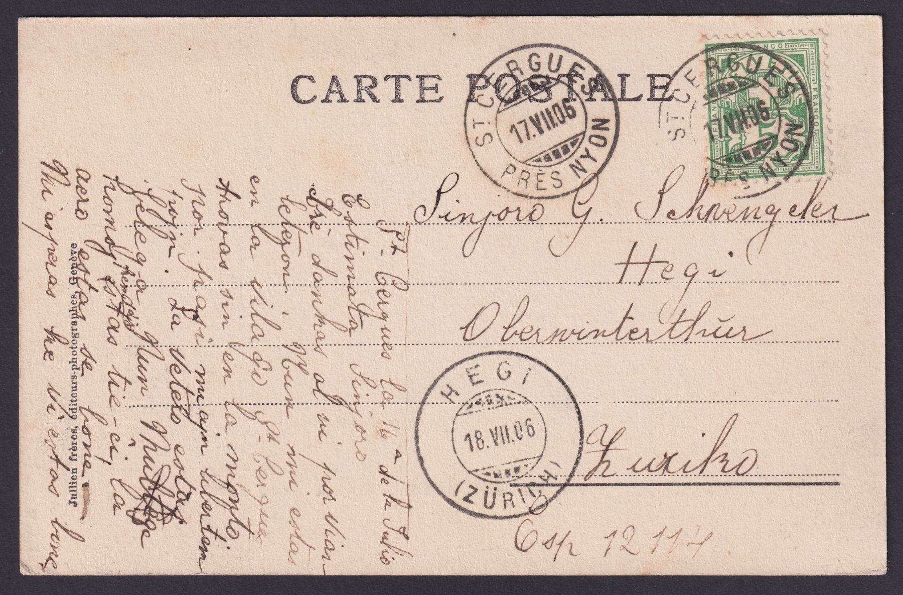 Cartoline postali: La Poste à Saint-Cergues pres Nyon VD, Postkutsche – Usato da Ebikon venduto da SilvioFreund 1