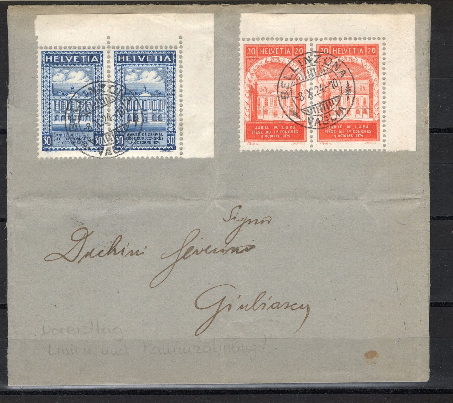 Alle Briefmarken: schöner Brief UPU 1924 Vor-Ersttag – Gebraucht aus Steffisburg von malurada