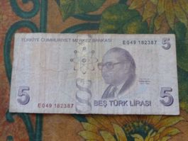 TURQUIE    5  (A)   Billet  (Déchiré scotché)