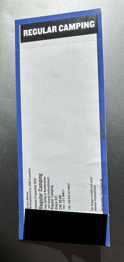 Tickets: Open air Frauenfeld Camping Ticket regular – Neu und originalverpackt aus Winterthur von nic_2bbw