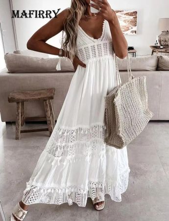 Weisses Maxikleid Boho Gr S *neu*