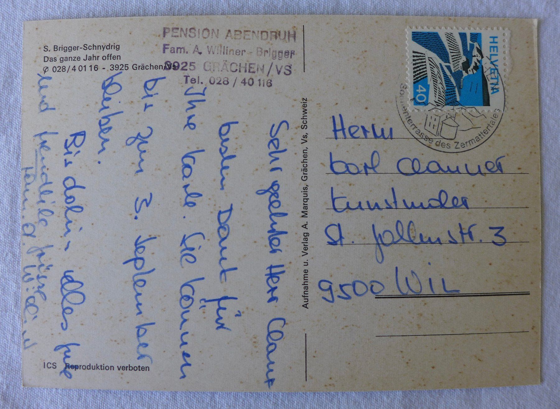 Cartoline postali: AK GRÄCHEN VS, Pension Abendruh, Mehrbild – Usato da Wallisellen venduto da aloa09 1