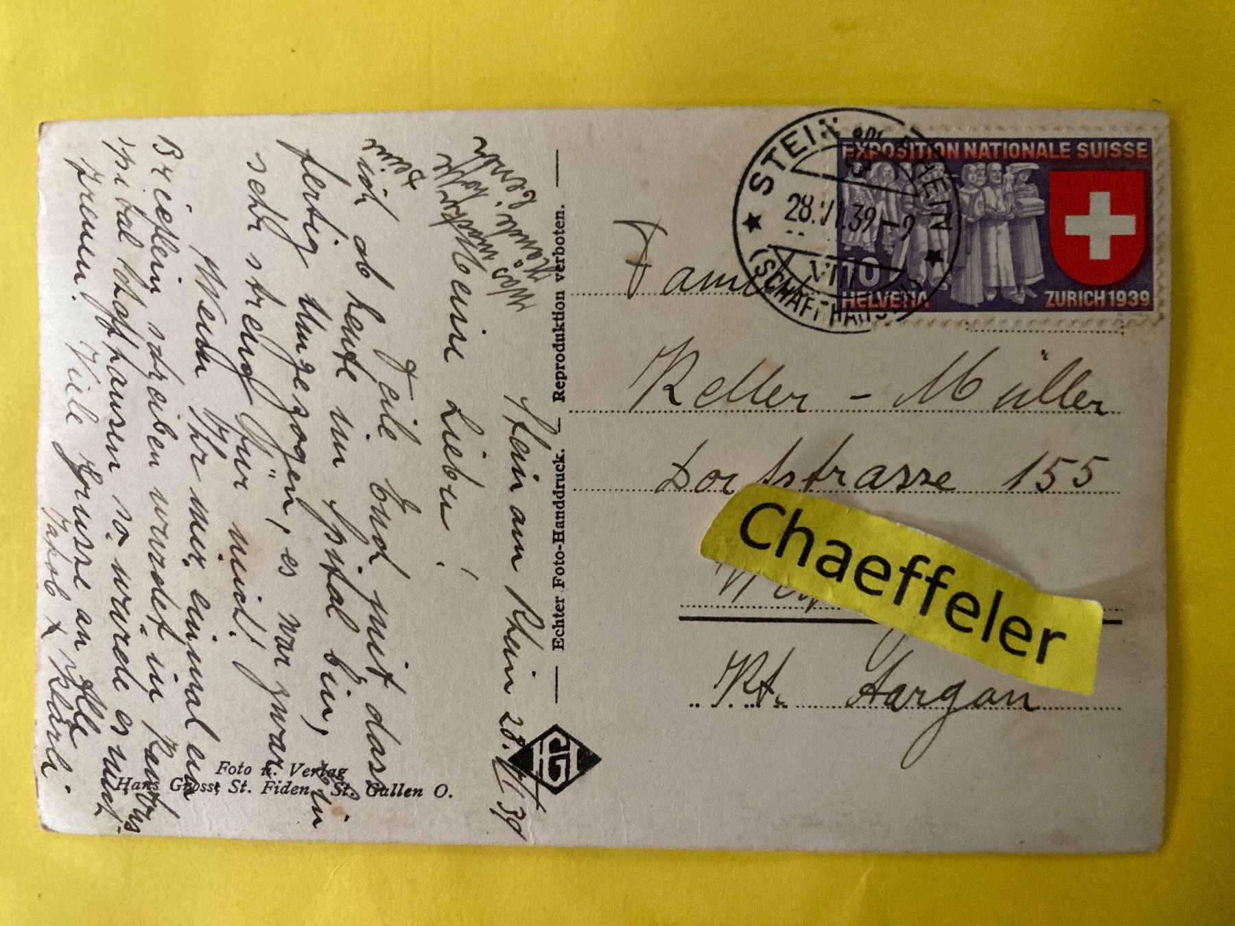 Ansichtskarten: 1939 Schaffhausen, Schiffslände mit Munot – Gebraucht aus Zürich von Chaeffeler 1