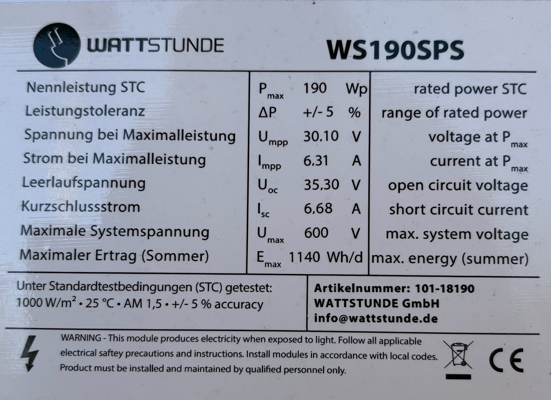 Dispositivi a energia solare: Solarpanel 190 Wp – Usato da Winterthur venduto da habirosema 1