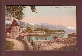VEVEY - La Tour et le Port - 1909 // dos blessé //
