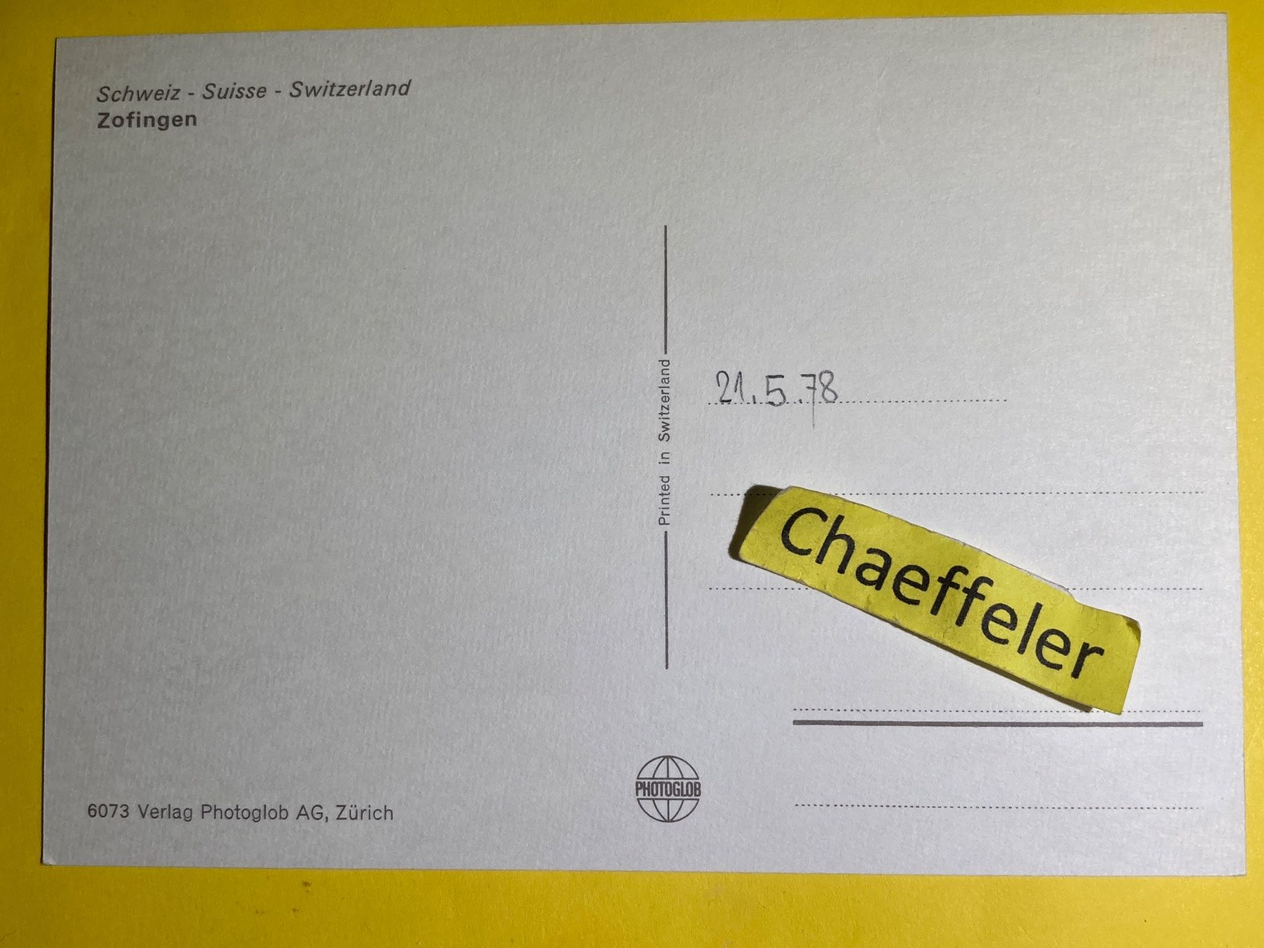 Ansichtskarten: 1978 Zofingen – Gebraucht aus Zürich von Chaeffeler 1